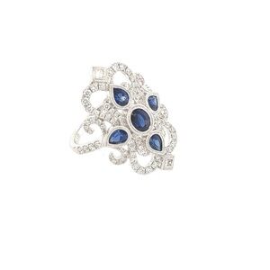 14K White Gold Art Deco 1.33-Carat Blue Sapphire And 0.66-Carat Diamond Ring